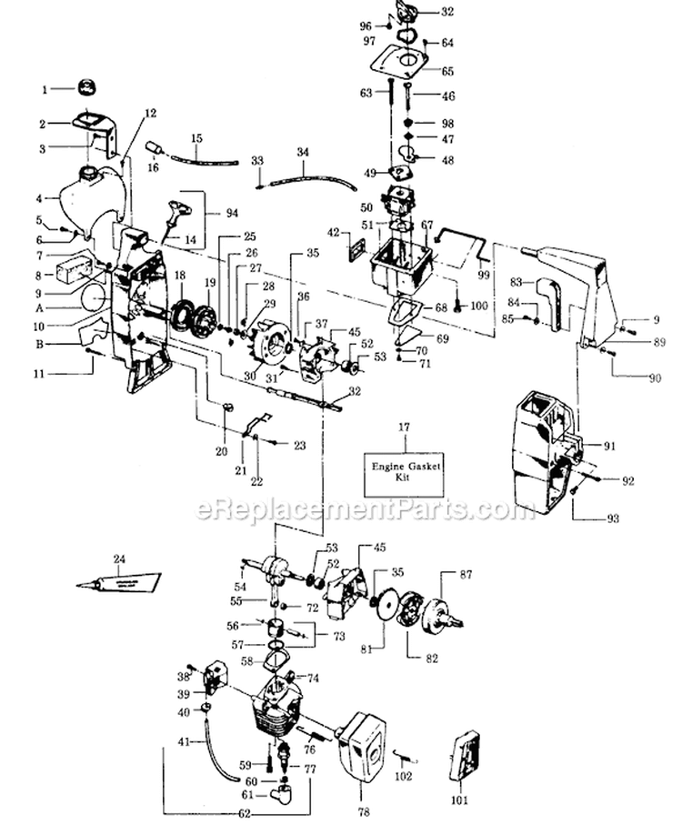 Page C Diagram and Parts List for 1900  Weed Eater Trimmer